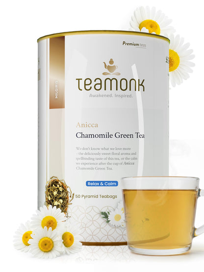 Teamonk Anicca High Mountain Chamomile Green Tea Bags (50 Pyramid Bags) | Relaxation & Sleep Aid, Rich in Antioxidants, Stress Relief | Gluten-Free, Eco-conscious | Calming Gifts For Anxiety