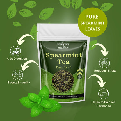 Vedyaz Organic Pure Spearmint Herbal Tea Leaves - 50gm - 100% Natural, Rich in antioxidants for PCOD/PCOS, Hormonal imbalance, unwanted facial hair, Acne and Immunity Boosting