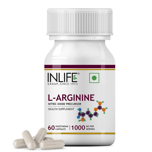 INLIFE L-Arginine 1000mg Supplement (60 Vegetarian Capsules) Serving, Nitric Oxi