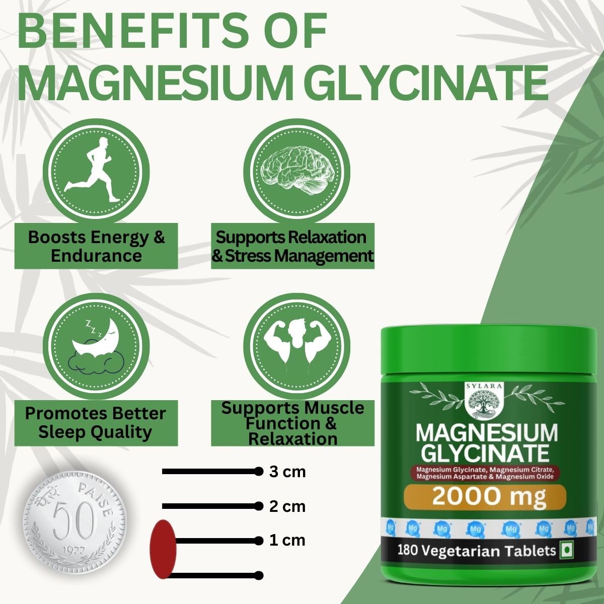 SYLARA Chelated Magnesium Glycinate 2000 mg - 180 Tablets/Capsules Supplement - 100% RDA (Magnesium Glycinate, Citrate, Aspartate Complex)