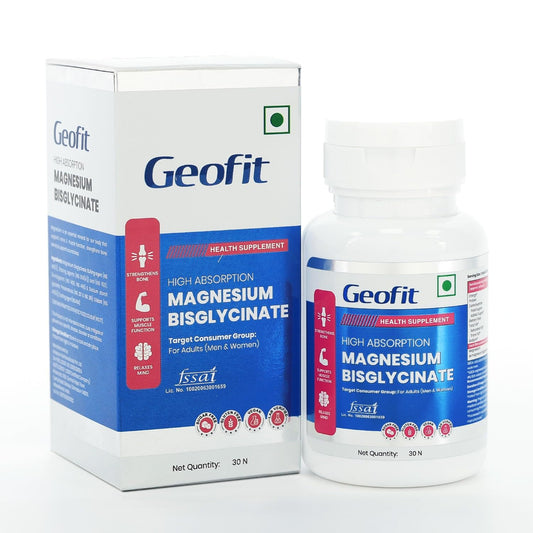 Geofit Magnesium Bisglycinate 30 Tablets for Men & Women | Lab-Verified, Sugar-Free, High Absorption Magnesium Supplement Supports Muscle Recovery, Better Sleep & Cognitive function | Vegetarian Tablets