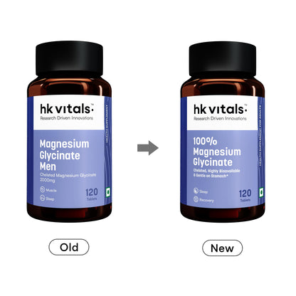 hk vitals 100% Magnesium Glycinate (1880mg) 120 Tablets | For Better Sleep Quality & Muscle Recovery
