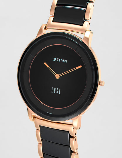 EDGE Titan Fusion Quartz Analog Black Dial Two Toned Black & Rose Gold Ceramic Strap Watch for Men - NT1878KD03
