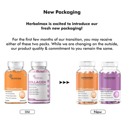 Herbal Max Collagen & L-Glutathione Supplement Skin Brightening, Anti-Aging, Hair & Nail Support 90 Tablets For Men & Women