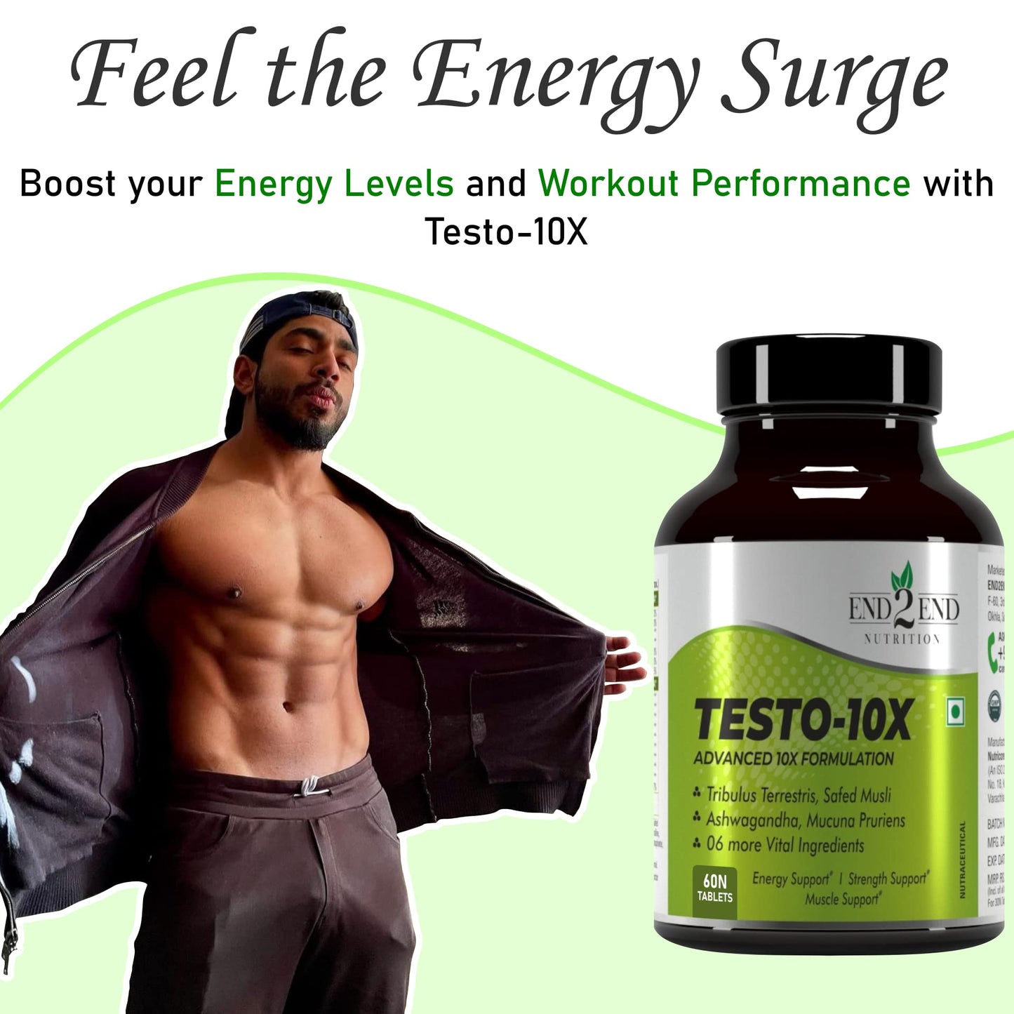 End2End Nutrition Testo 10X Natural Testosterone Booster Supplement and Multivitamin with Probiotics (Combo Pack) 60x2 Tablets