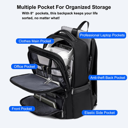 Arctic Hunter Premium Business Backpack for Men Women 20L Nylon Water-repellent Ergonomic EVA Back Pad Multiple Compartments Shockproof 15.6-inch Laptop Bag (Black)
