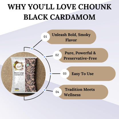 Chounk Black Cardamom | Natural Big Cardamom Bold Aroma & Flavor | Moti Elaichi Whole | Badi Elaichi Whole No Artificial Colors and No Preservatives - 50 Grams