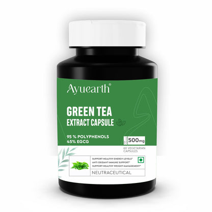 Ayuearth Green Tea Extract Capsule 500mg | 95% Plyphenols, 45% EGCG Extract | Camellia Sinessis | Anti Oxidant | 60 Veg Capsule