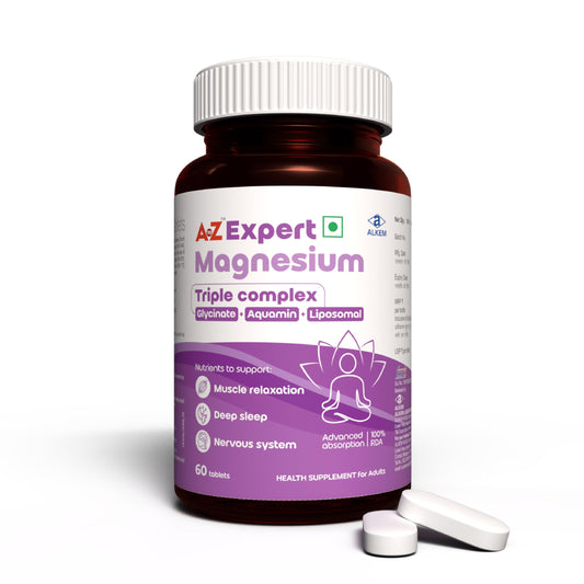 A to Z Expert Magnesium Triple Complex with 440 mg Elemental Magnesium | Liposomal Oxide, Glycinate & Aquamin| Supports Sleep, Stress Relief, Muscle Recovery & Energy | High Absorption | 60 Tablets