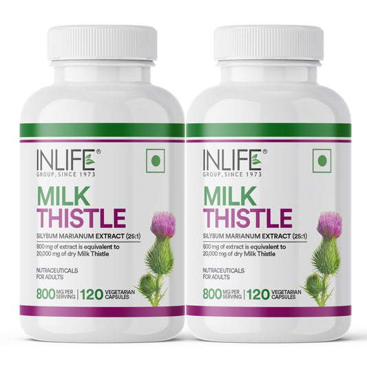 INLIFE Milk Thistle 800mg Silymarin, Silybum Marianum Extract 25:1, Liver Health & Detox Function, Men Women, 120 Veg Capsules (Pack of 2)
