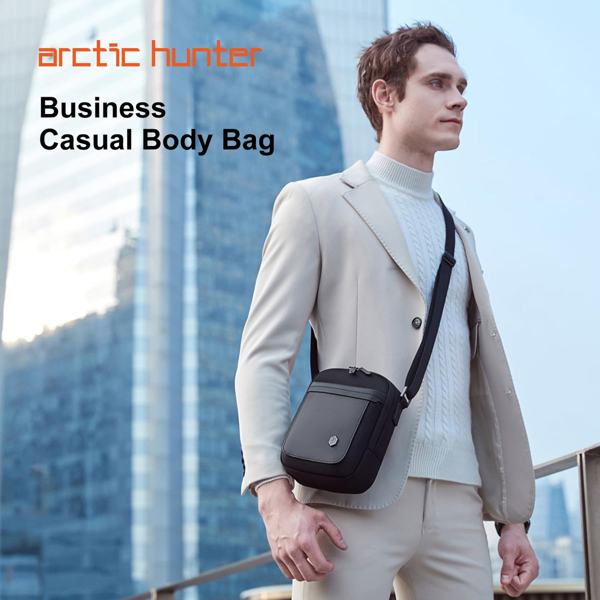 Arctic Hunter Small Sling Bag for Men 2L Compact Side Bag for Mobile Lightweight Multi-pocket Passport Bag for Men Mini Cash Bag Padded Shoulder Bag for Casual Office Daily, Black