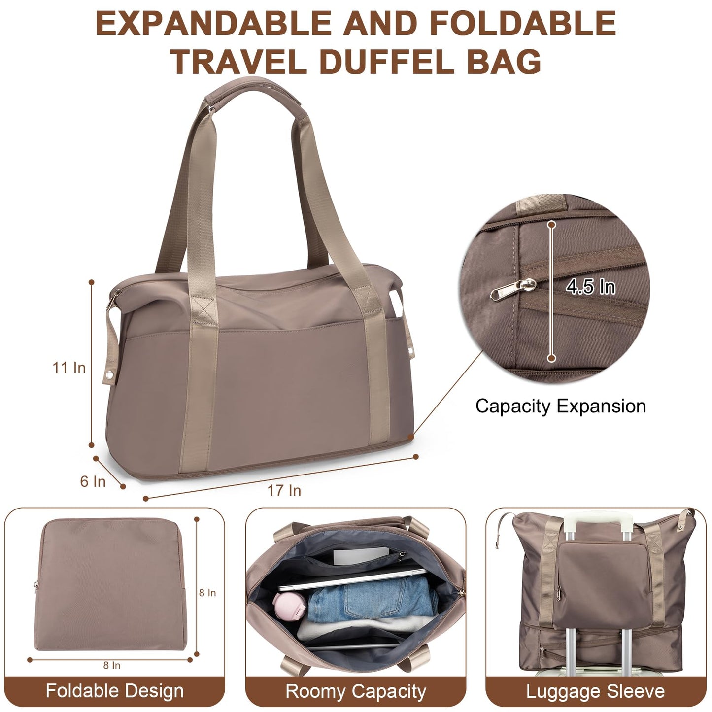Large Travel Backpack for Women Men, Personal Item Airline Approved,17 Inch Backpack for Travel, Brown, Large, Travel Backpacks