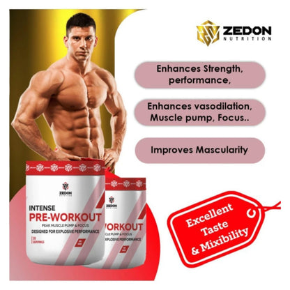 Zedon Nutrition Intense Pre-Workout - Explosive Energy, Strength & Focus | Muscle Pump Formula for Men & Women | 30 Servings (Green Apple)