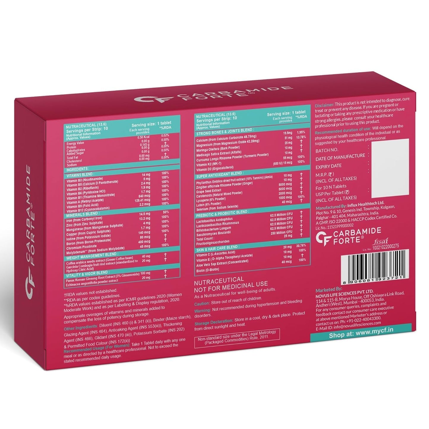 Carbamide Forte Multivitamin tablets For Women | Multi Vitamin Supplment With Probiotics | Women Multivitamin Supplement With 43 Ingredients To Support Energy, Skin, & Health - 10 Tablets