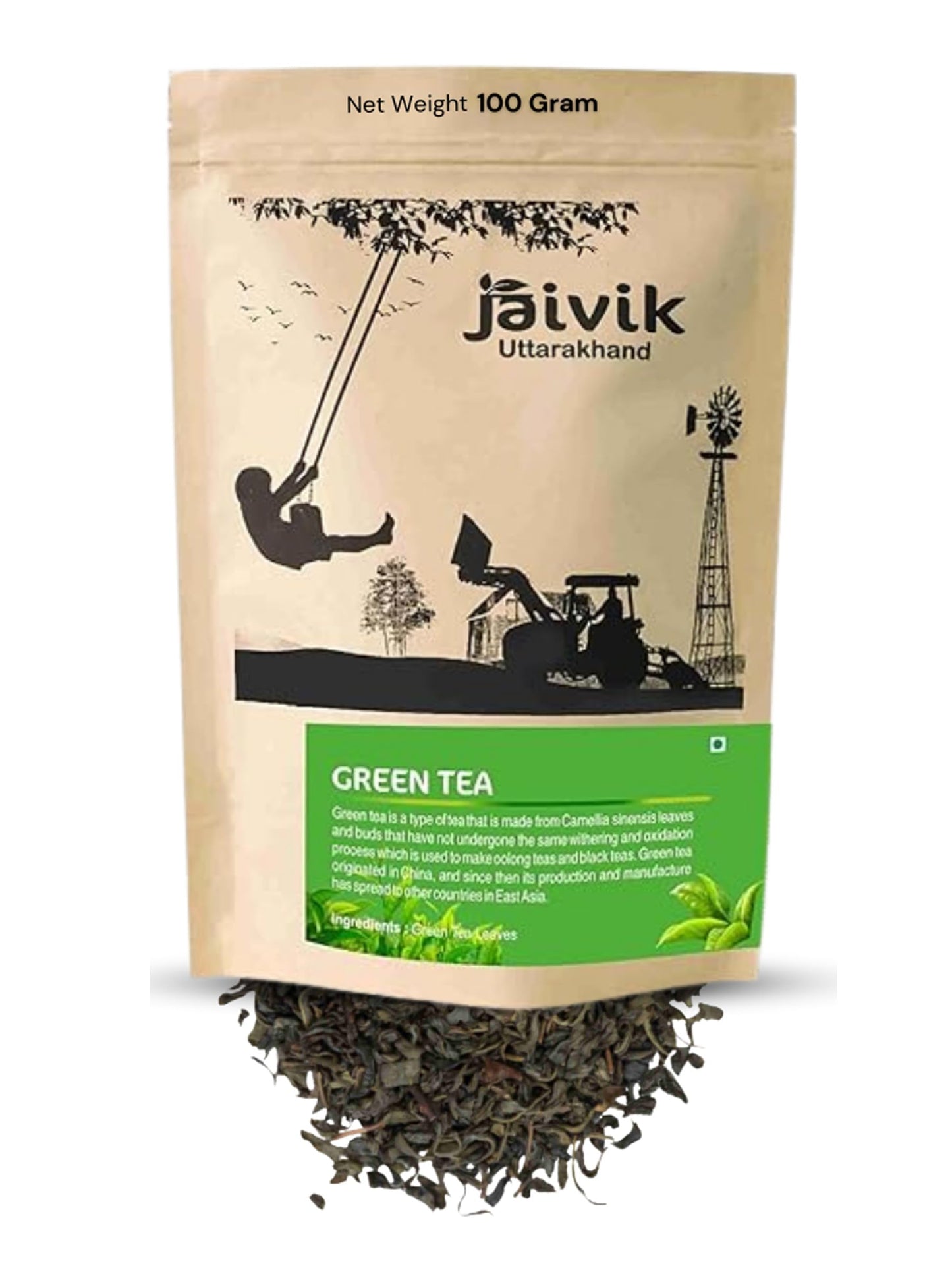 Jaivik Uttarakhand - Dried Green Tea Leaves (100 g), Energy Booster, High Caffeine, Non-GMO, Gluten Free, Helps in Stress Relieving