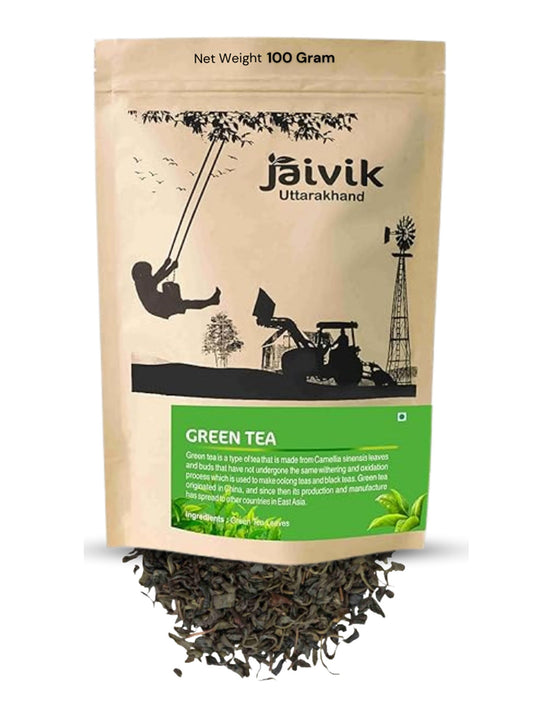 Jaivik Uttarakhand - Dried Green Tea Leaves (100 g), Energy Booster, High Caffeine, Non-GMO, Gluten Free, Helps in Stress Relieving