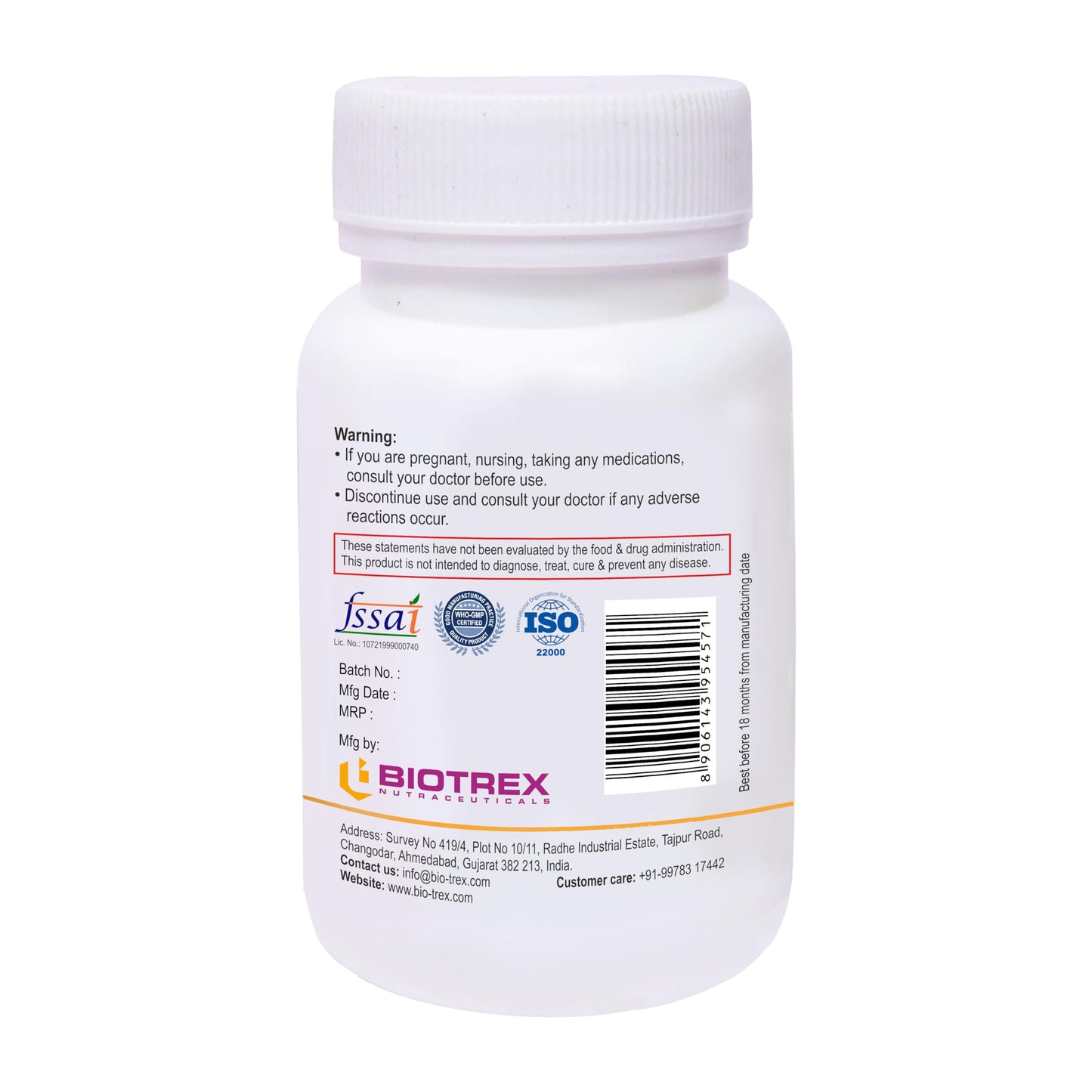 Biotrex Nutraceuticals Magnesium Glycinate | Highest Bioavailability | Cramps, Sleep & Mood balance | Chelated Form With Superior Absorption | Muscle Recovery & Nerve Function | 60 Veg Capsules