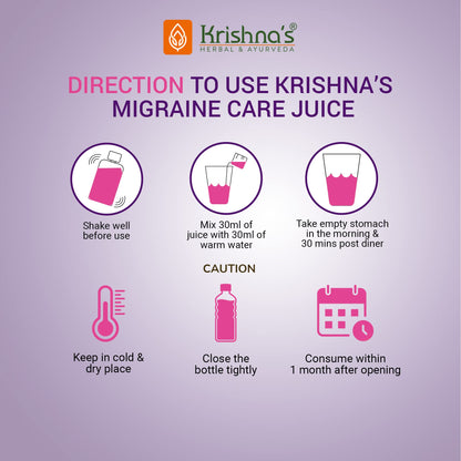 Krishna's Migraine Care Juice - 500 ml | (Pack of 2) | Natural Migraine Reliever | Perfect Blend of Sonth, Pippali, Ajmod & 6 other herbs