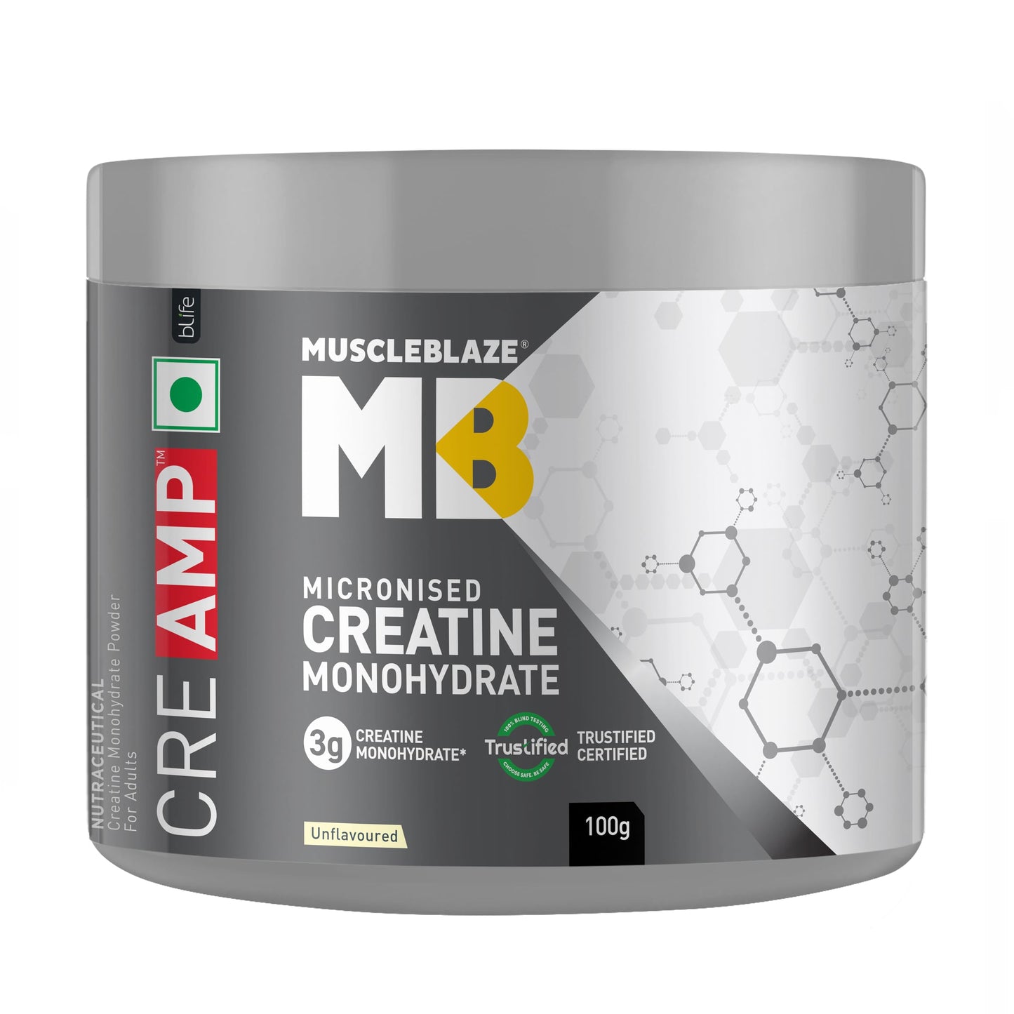 MuscleBlaze Creatine Monohydrate CreAMP™ Powder (Unflavoured, 32 Servings, 100g