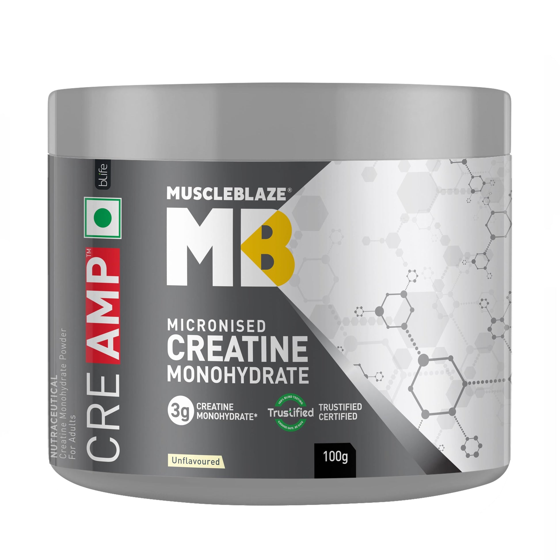 MuscleBlaze Creatine Monohydrate CreAMP™ Powder (Unflavoured, 32 Servings, 100g