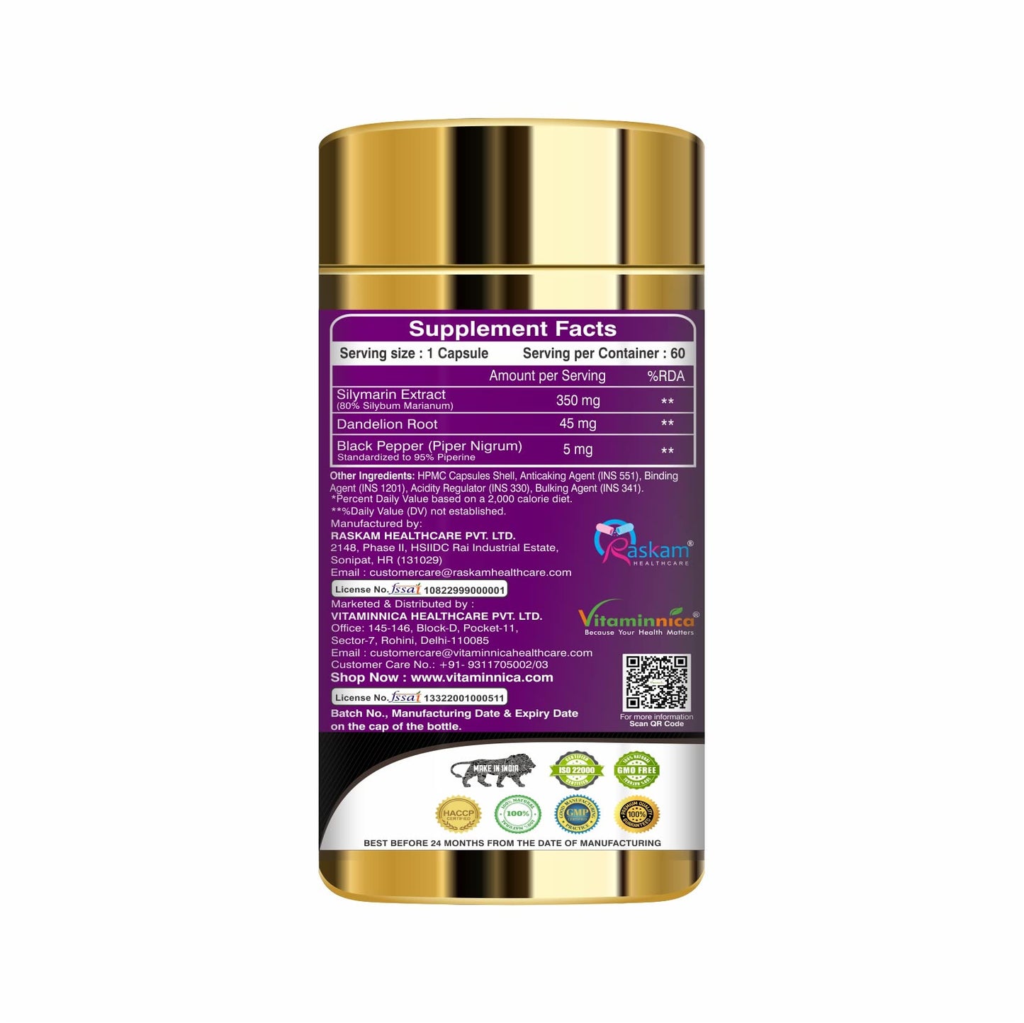 Vitaminnica Black Garlic + Milk Thistle Combo – With Black Garlic Extract & Silymarin, 120 Capsules