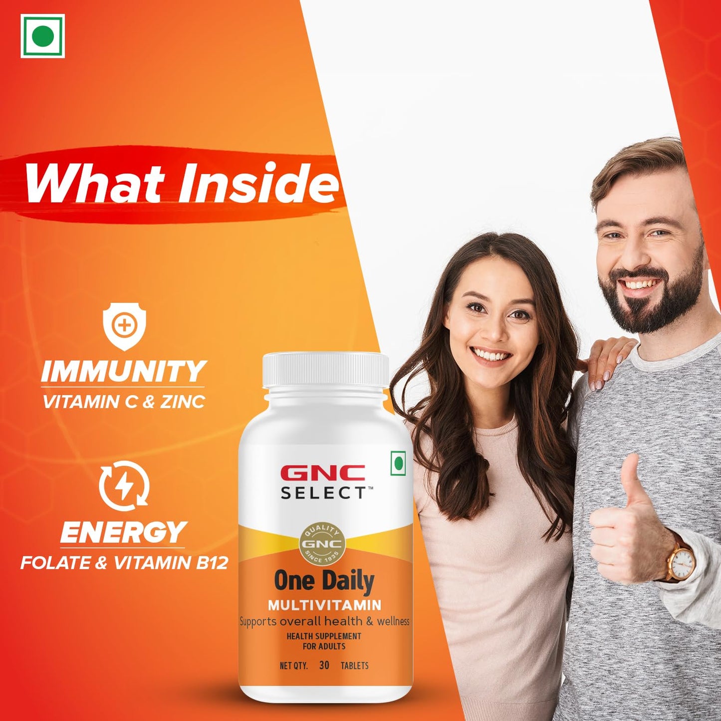 GNC One Daily Veg Multivitamins |Unisex | 30 Tablets| Supports Overall Health & Wellness | With Zinc, Copper | Vitamin B12, A, C & D3| Imported| Formulated In USA