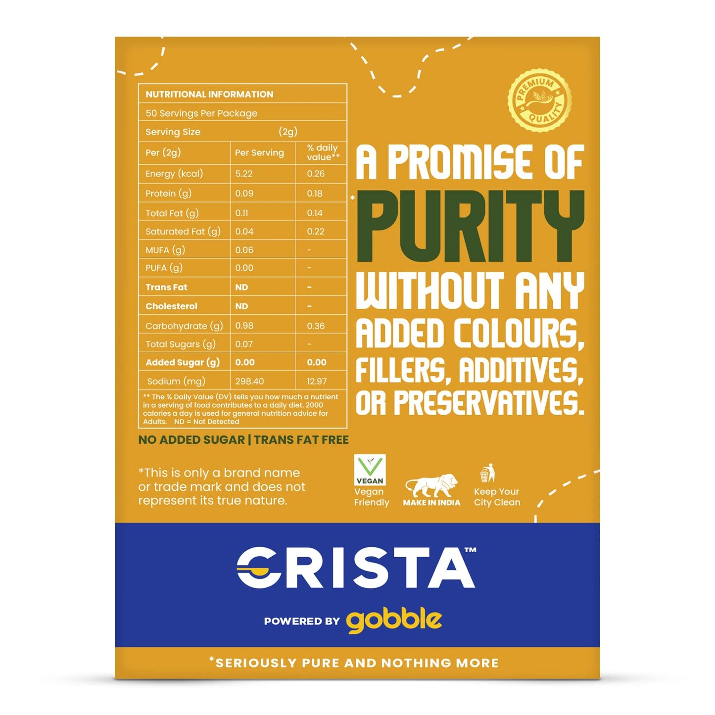 CRISTA 100 gms Chatpata Chaat Masala | Chat Masala | Chat Masala Powder | Vegan | No Onion | No Garlic | No Added Sugar | Trans Fat Free | Zero added Colours & Preservatives