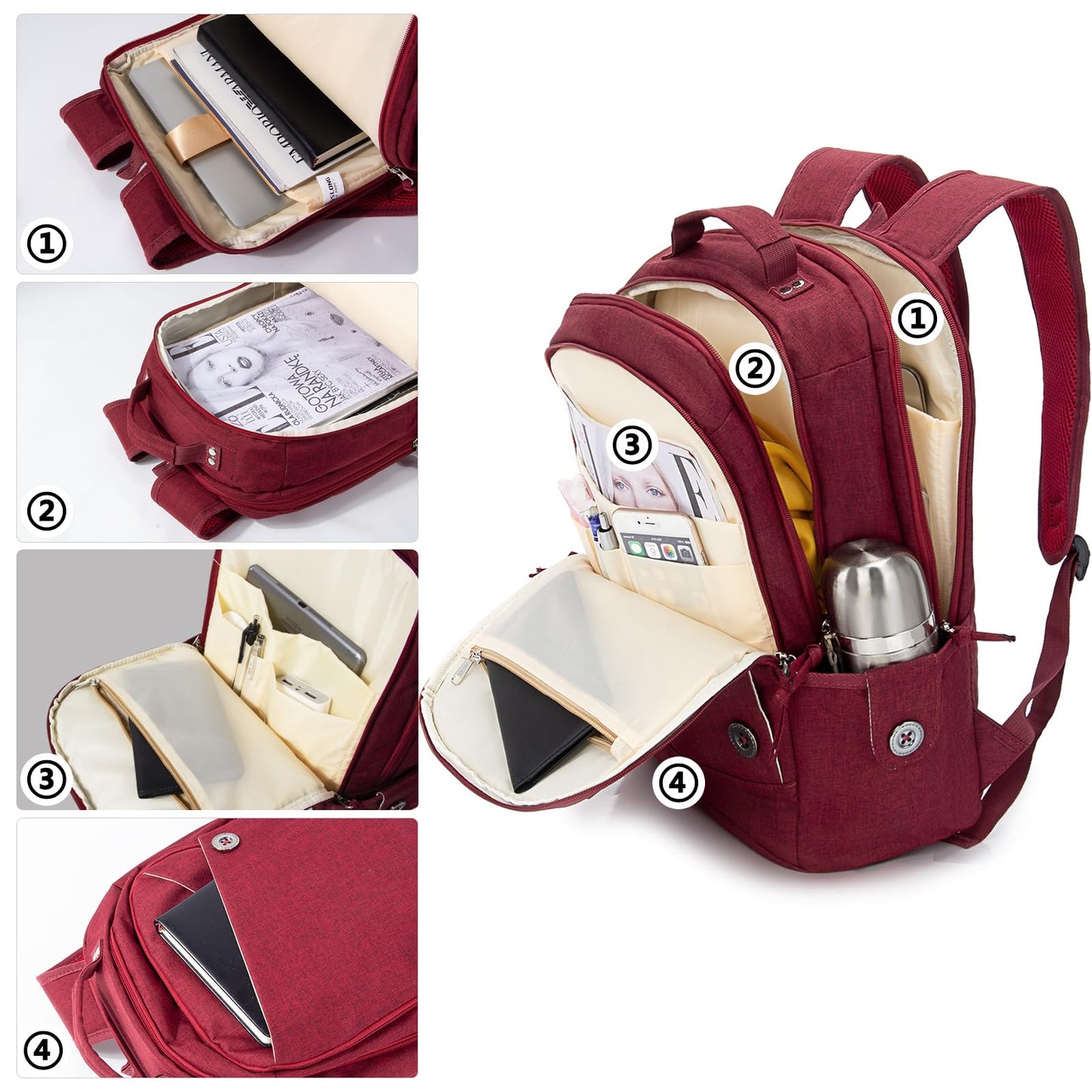 Kingslong 15.6 Inch Laptop Backpack Durable Linen Large Capacity Casual Daypack (red)