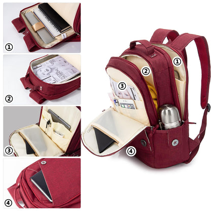 Kingslong 15.6 Inch Laptop Backpack Durable Linen Large Capacity Casual Daypack (red)