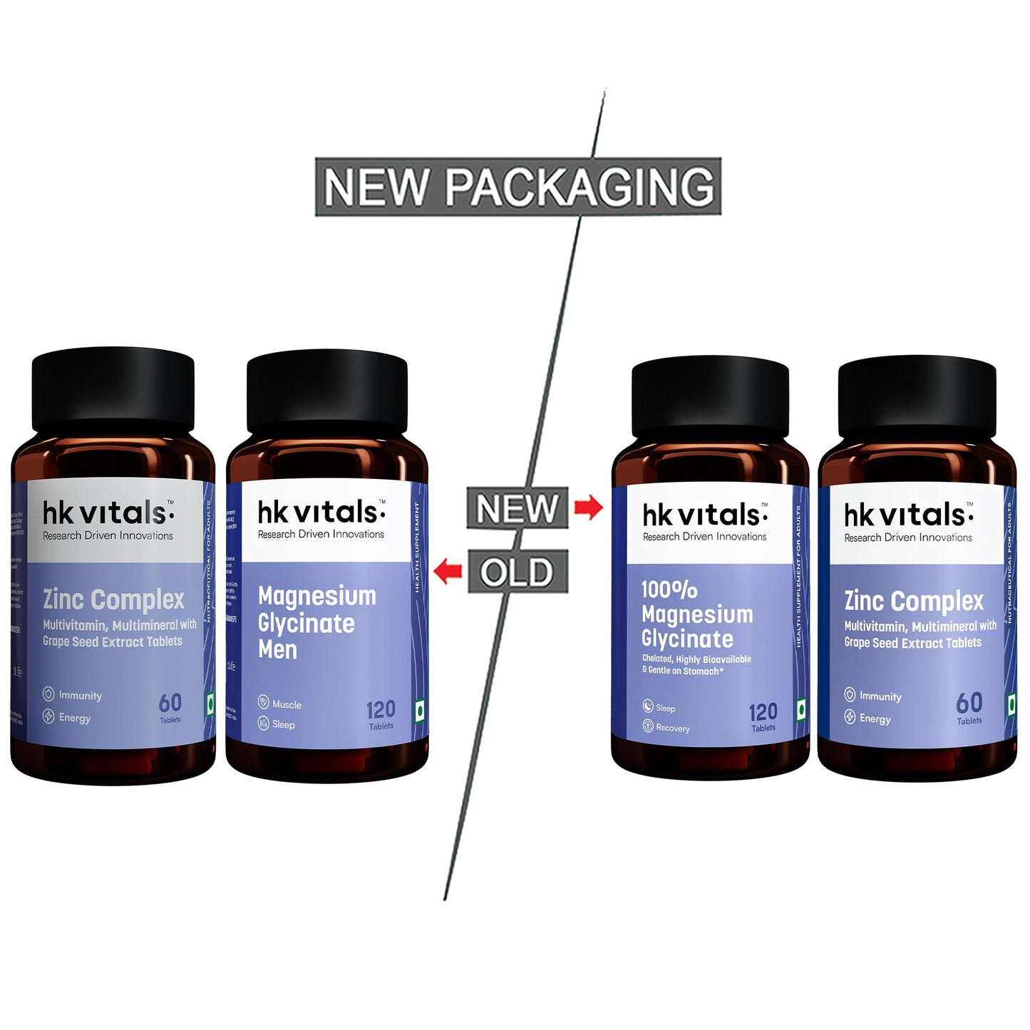hk vitals 100% Magnesium Glycinate (1880mg) 120 Tablets | For Better Sleep Quality & Muscle Recovery with Zinc Complex (60 Tablets)