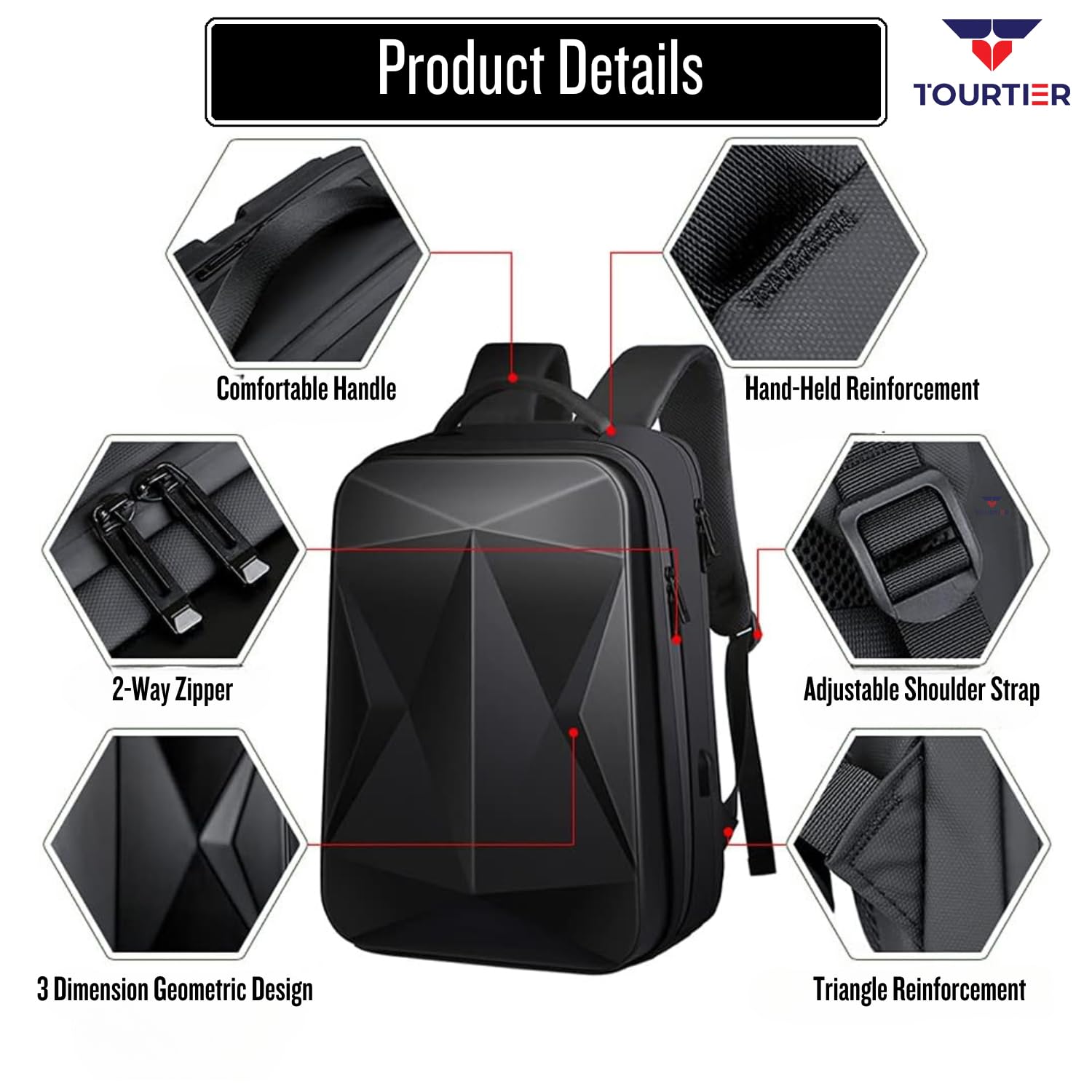 TOURTIER Hard shell Business Travel Laptop Backpack with USB Charging P- image 8