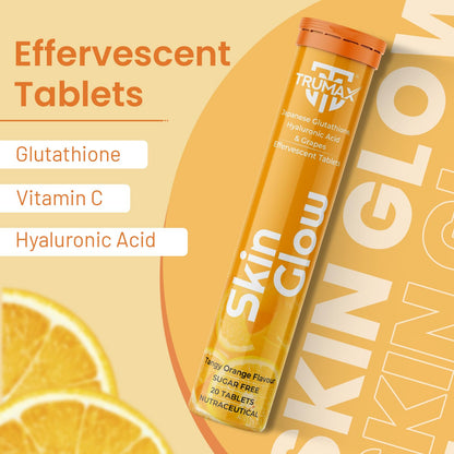 TRUMAX Skin Glow Japanese Glutathione Effervescent Tablets – Pack of 2 (40 Tablets) | 500mg L-Glutathione with Vitamin C & Hyaluronic Acid | Tangy Orange Flavor Skin Glow Supplement for Clear, Radiant Skin