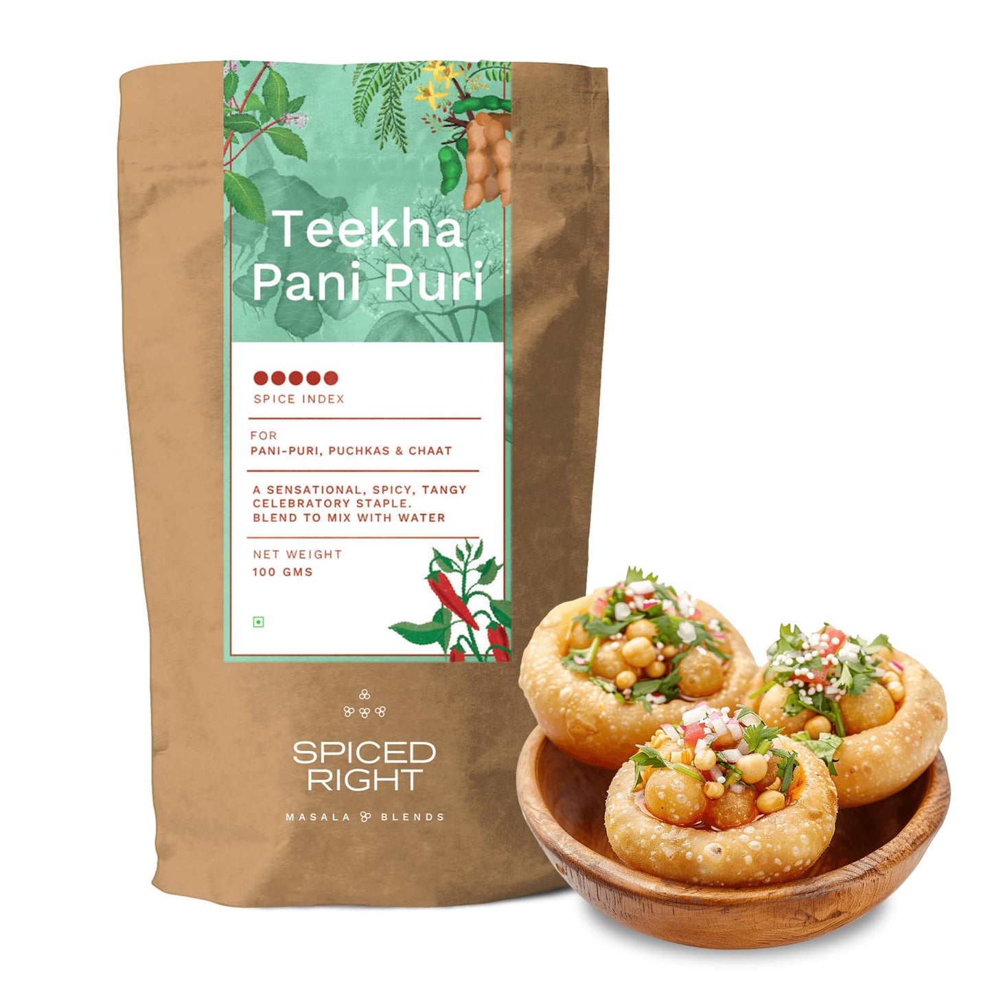 Spiced Right Teekha Pani Puri Masala Powder: Elevate Your Golgappa Experience with an Authentic Instant Mix of Natural Indian Spices | Best Pani Puri Masala Powder | 200g