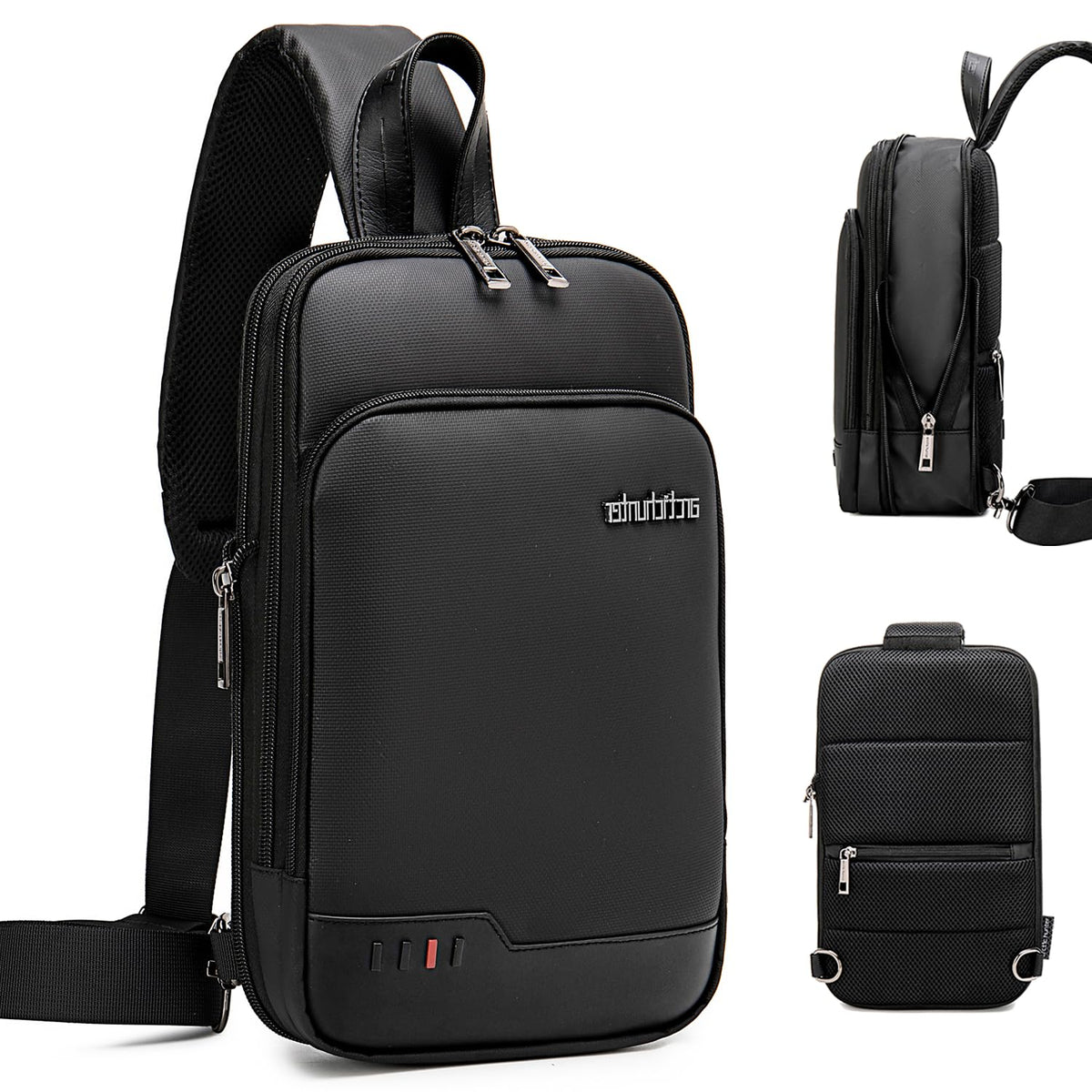 Arctic Hunter Expandable Sling Bag for Men Crossbody Slim 8L Sling Backpack Multi-pocket for Travel Chest Bag with 10.9" iPad Pocket Water-resistant One Side Shoulder Passport Bag for Office,Black