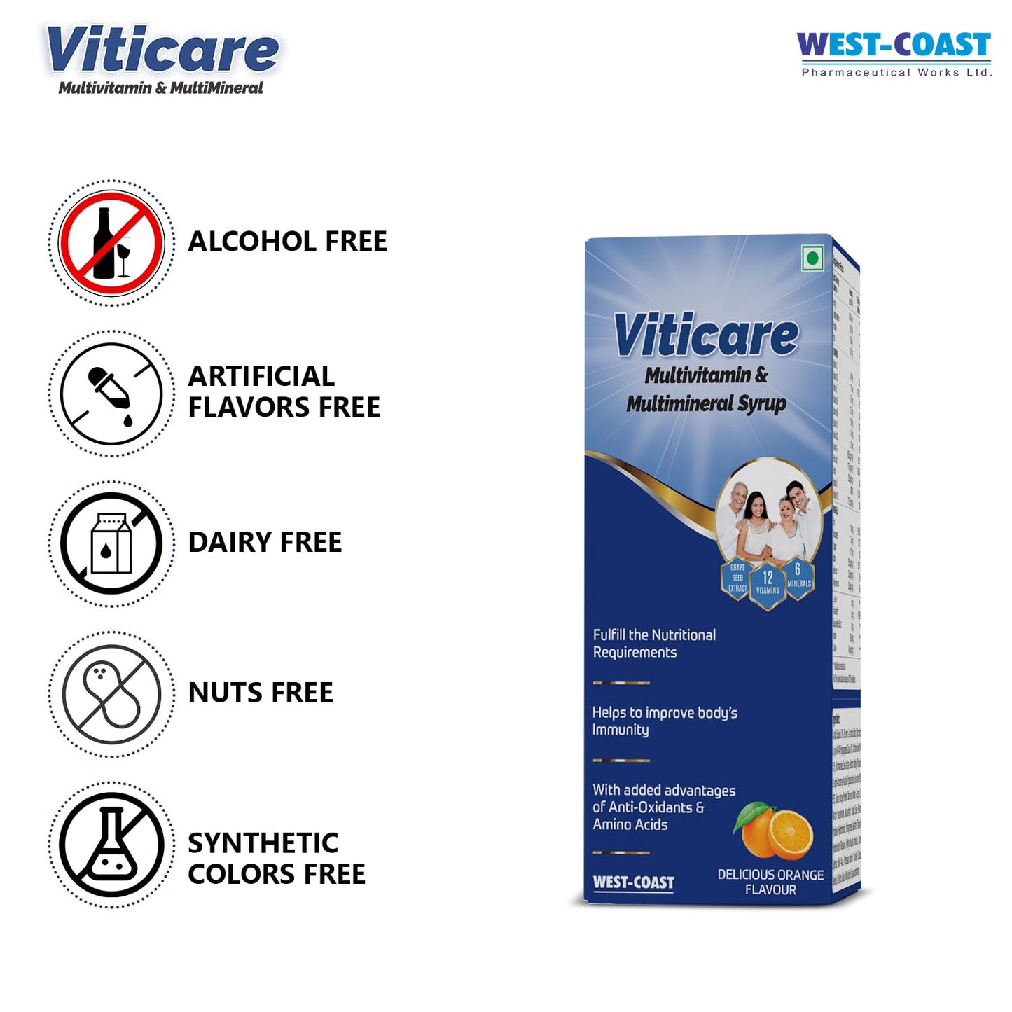 Westcoast Viticare Multivitamin & Multimineral Syrup, | over 24+ key nutrients for daily nutritional requirement with grape seed extract | 200ml