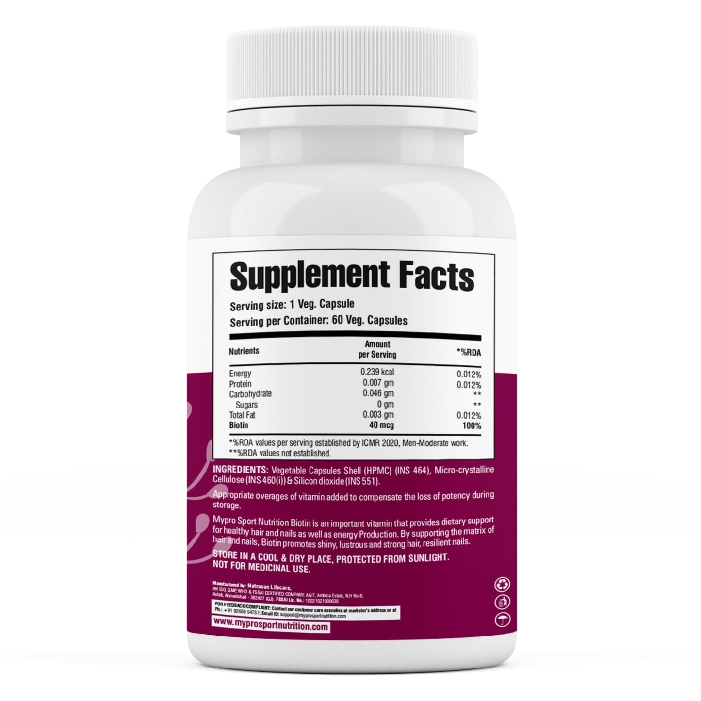 Mypro Sport Nutrition Biotin | Beauty Capsules | Promotes Healthy Hair | Skin & Nails |Helps Support Energy Metabolism | Helps Convert Food Into Energy For Men And Women -60 Capsules
