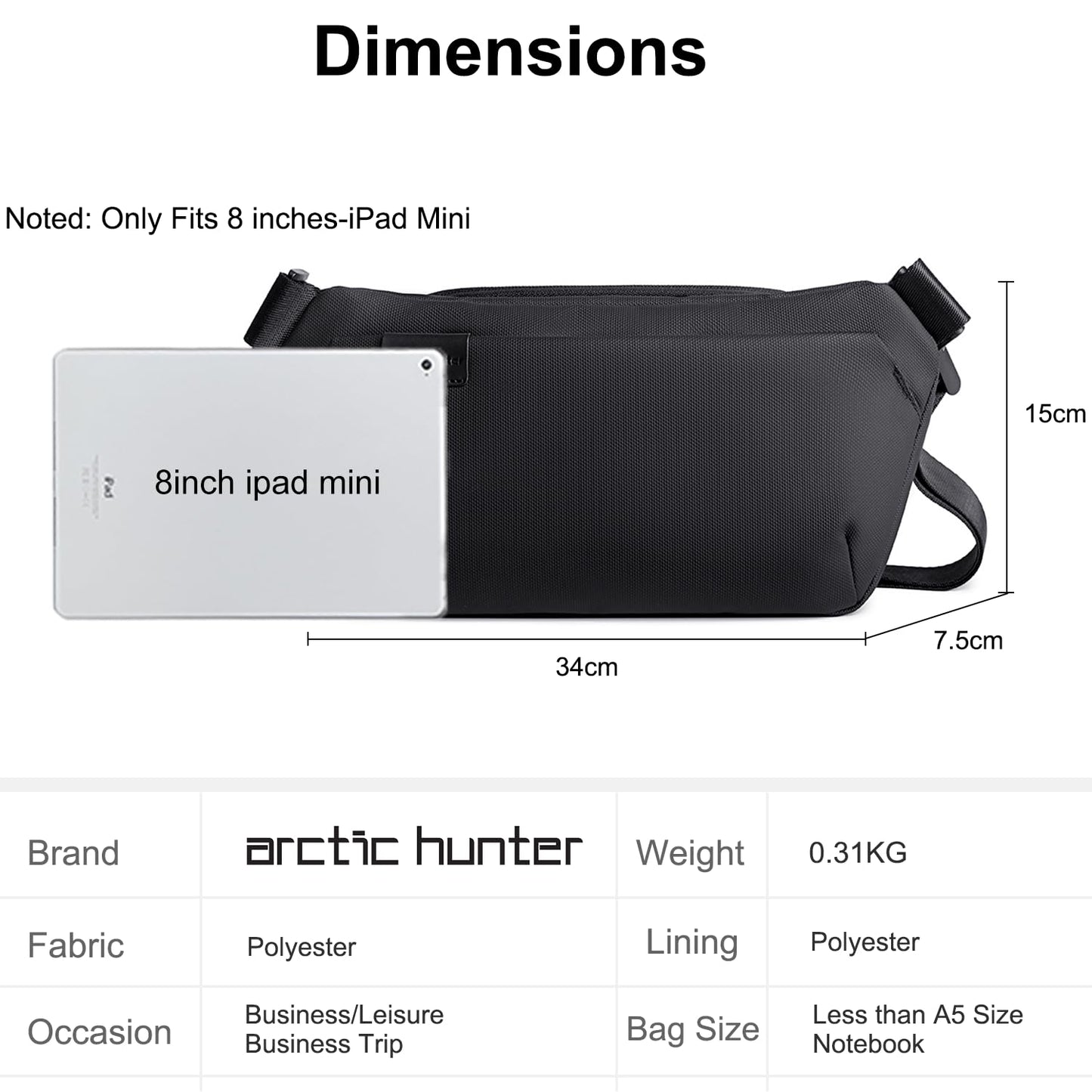 Arctic Hunter Sling Bag for Men Crossbody Small 3.8L Compact Side Bag for upto 8" iPad Pocket Chest Bag One Shoulder Cross Bag Lightweight Passport Mobile Bag for Office Casual,Black