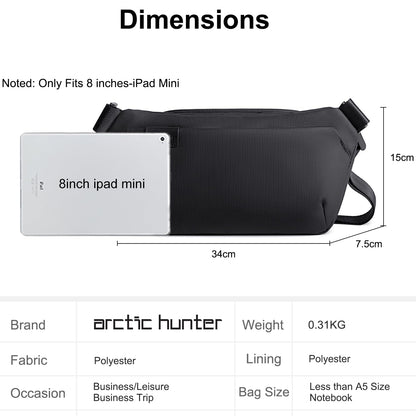 Arctic Hunter Sling Bag for Men Crossbody Small 3.8L Compact Side Bag for upto 8" iPad Pocket Chest Bag One Shoulder Cross Bag Lightweight Passport Mobile Bag for Office Casual,Black
