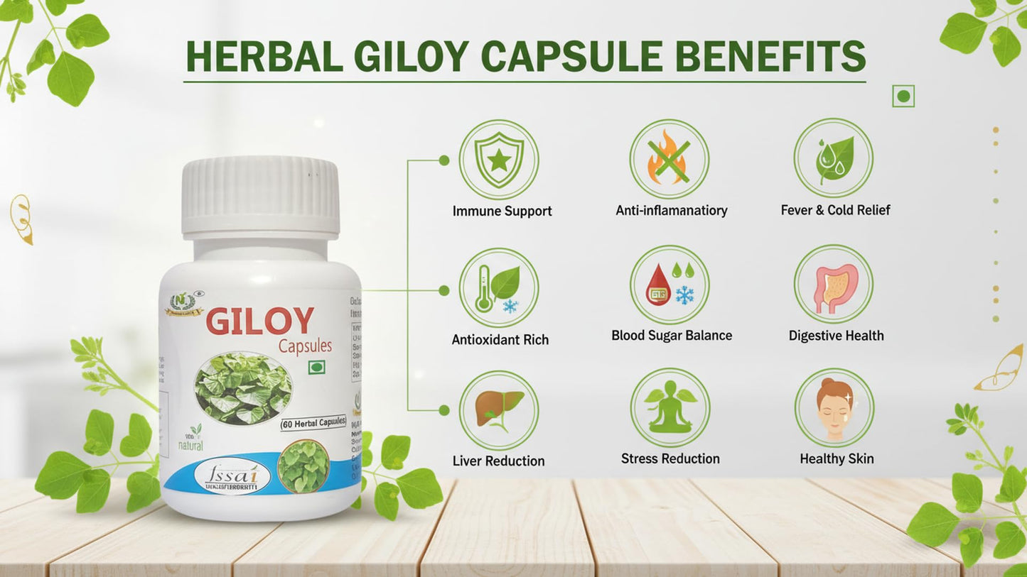 Naveenya Kaya Healthcare Giloy Capsule - Herbal Supplement with Tinospora Cordifolia Extract for Immunity and Blood Purification