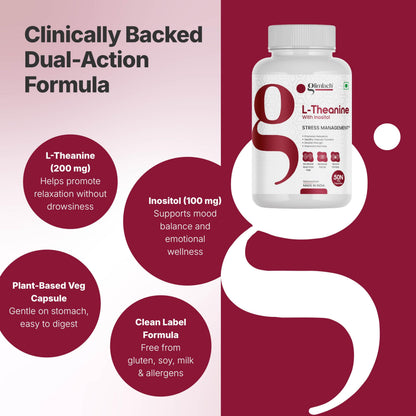 GLIMLACH L-Theanine 50 Capsules | Reduces anxiety & Stress | Promotes natural Relaxation, Restoration and Relief of Stress | L-Theanine Dietary Supplement Capsules