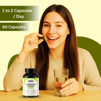 VREEX Astragalus Root Extract 500mg Capsules | Herbal Immune Support & Energy Supplement | Natural Antioxidant for Vitality & Wellness – 60 Capsules (Pack of 2)