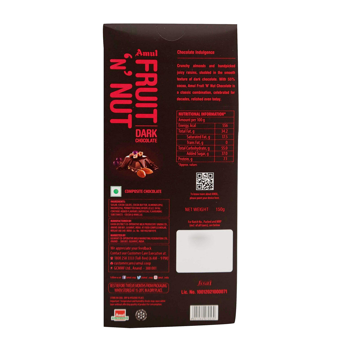 Amul Dark Chocolate Bar Fruit N Nut, 150 Gm
