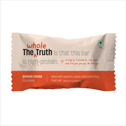 The Whole Truth - Protein Bars | Peanut Cocoa | Pack of 6 x 52g each | No Added