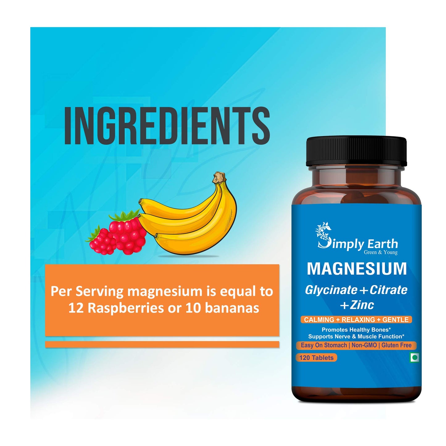 Simply Earth Magnesium Complex supplements - 120 Veg Tablets with Magnesium Glycinate; Citrate; Oxide & added Zinc - Promotes Healthy Bones; Supports Nerve & Muscle Function