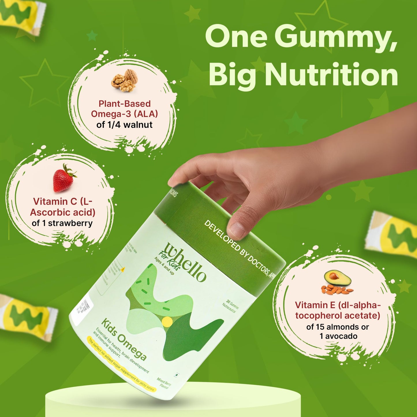 WHELLO Kids Nutrition Gummy Combo – Probiotic, Multivitamin & Omega-3 Gummies for Kids | Supports Immunity, Gut Health & Brain | Vegan, Tooth-Friendly | 90 Gummies
