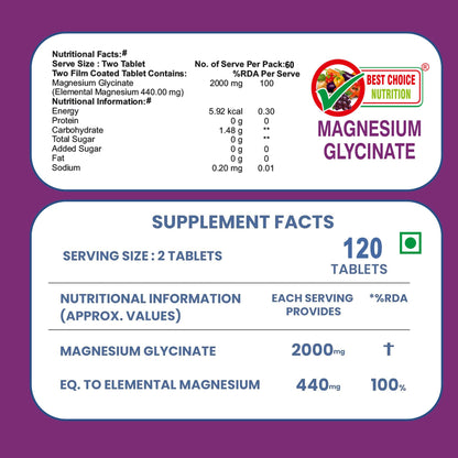 Magnesium Glycinate Supplement High Absorption for Sleep, Cramps, & Nerves Health Chelated Magnesium Glycinate Supplement 2000mg Per Serving | Magnesium Supplement Supports Muscle Recovery & Better Sleep (120 Tablets)