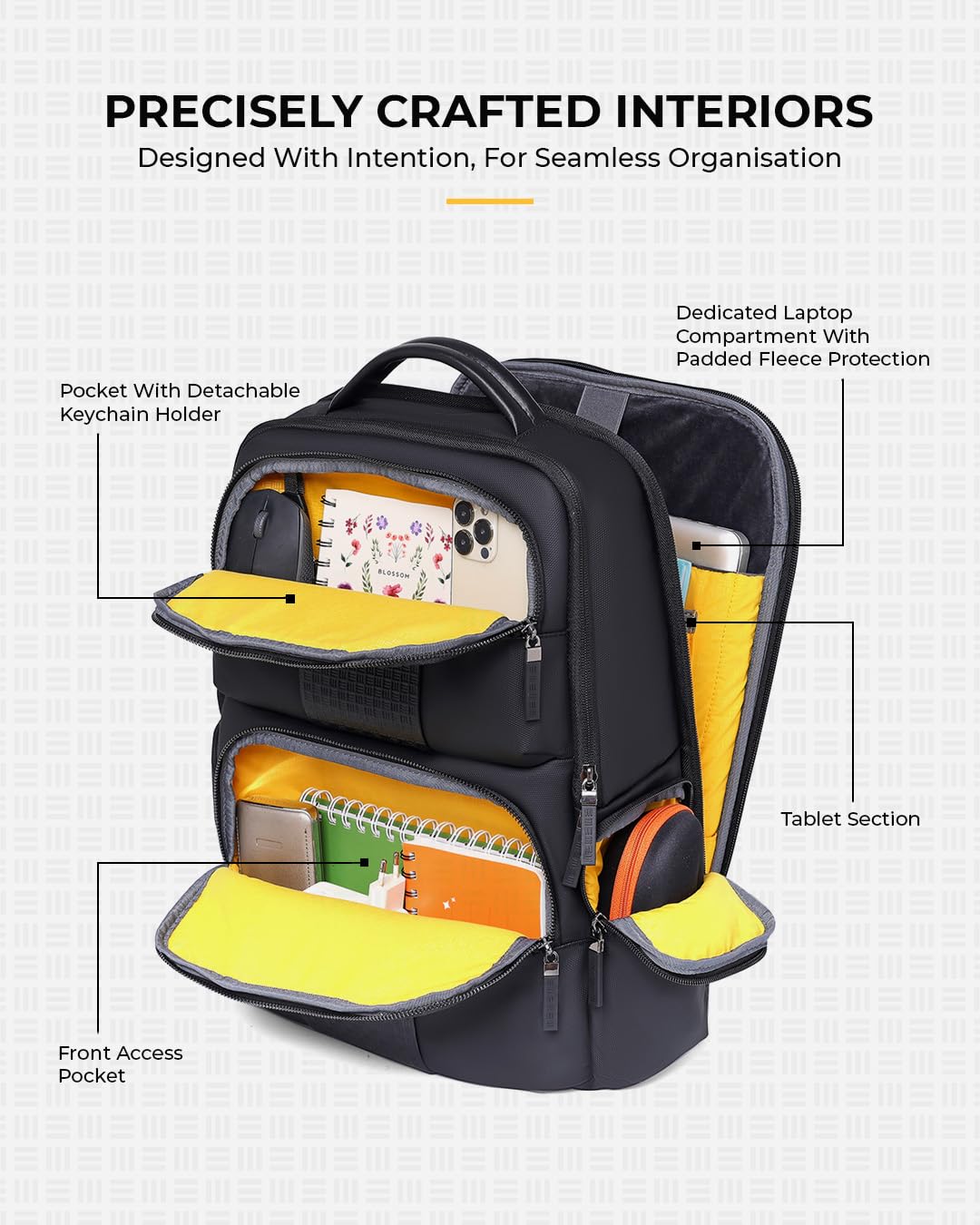 EUME Premium 15.6 in Laptop bags for Men & Women Office Use | Stylish Backpack Bag | Spacious Backpack for Travelling | 28L Polaris Charcoal Black