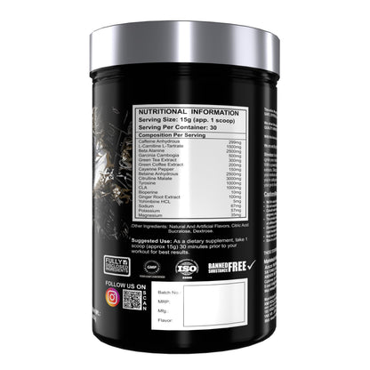 Shredzzz Thermogenic Fat Burner Pre-Workout Supplement | Extreme Energy, Intense Focus | 3000mg Citrulline Malate, 2500mg Beta-Alanine, 299mg Caffeine Anhydrous | 450g | Lemon Masala