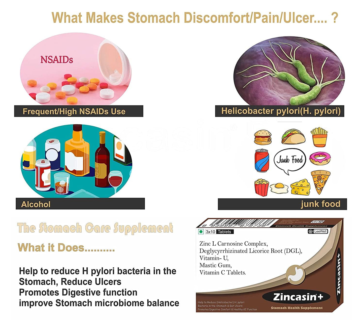 zincasin +plus Zinc L carnosine, Vitamin U, DGL Deglycyrrhizinated Lico- image 5
