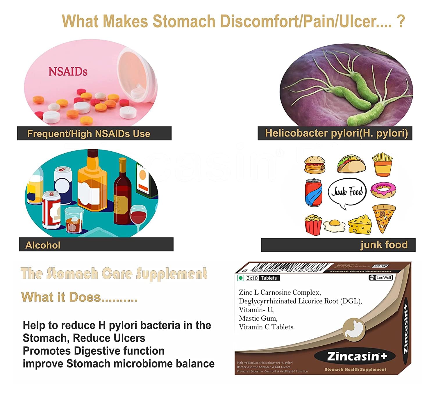 zincasin +plus Zinc L carnosine, Vitamin U, DGL Deglycyrrhizinated Lico- image 5